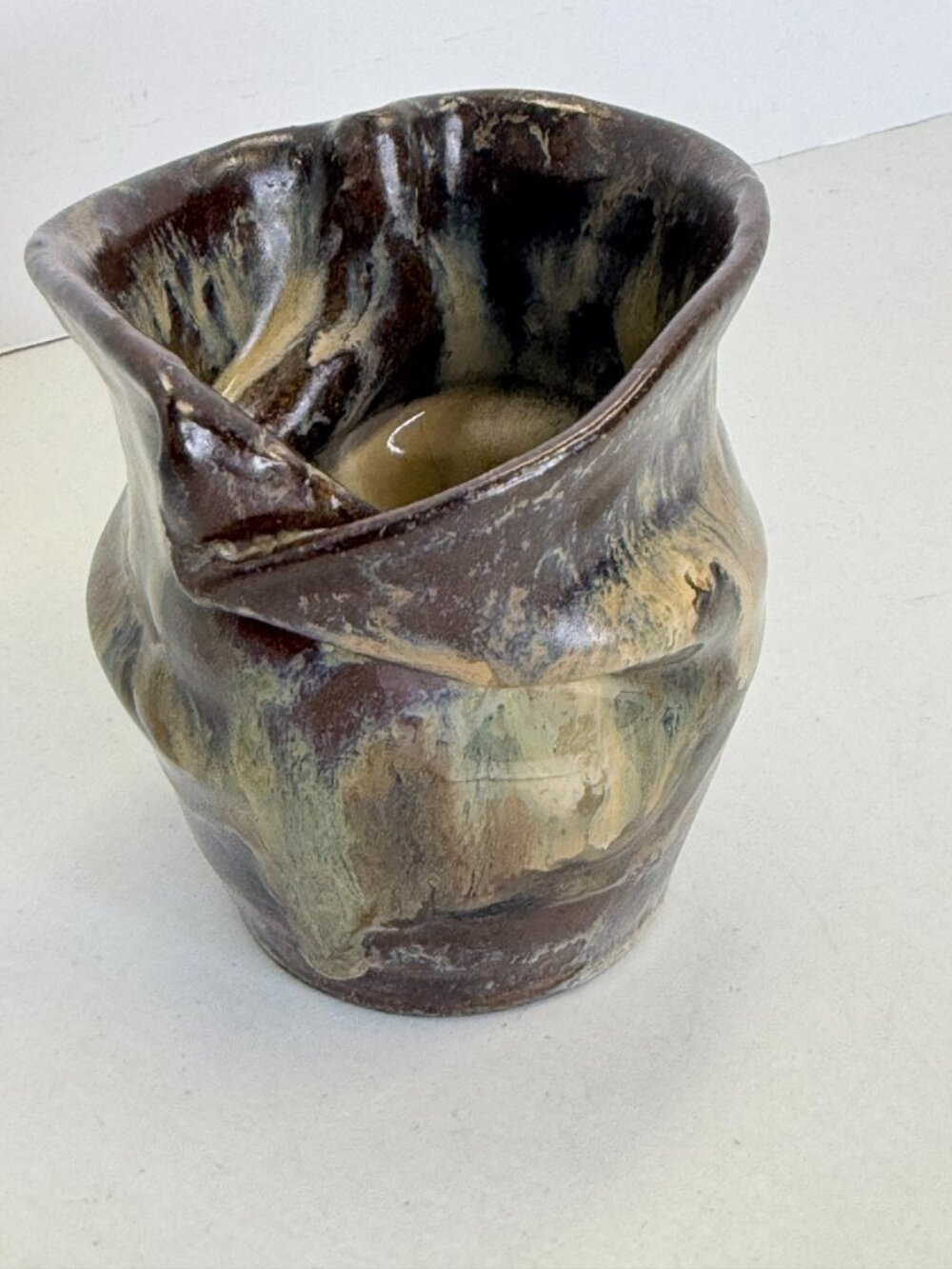 Whimsical Brown Studio Pottery Vase OMBRÉ Signed